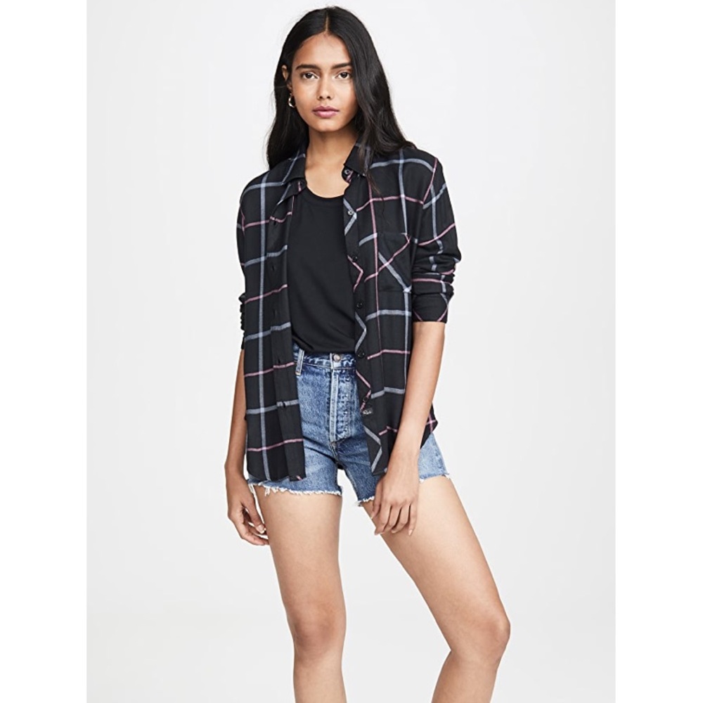RAILS Long Sleeve Button Down in Black Aqua Pink